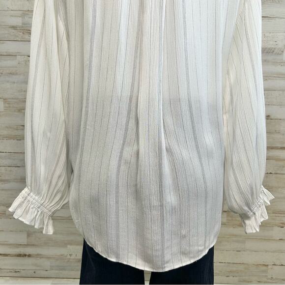 AllSaints Penny Striped Cross Over Top Womens Size XS White Gray Faux Wrap - Picture 11 of 14